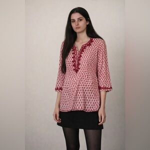 Saint Tropez West Orange Salmon Pink Red Embroidered Top, Tunic, Size L